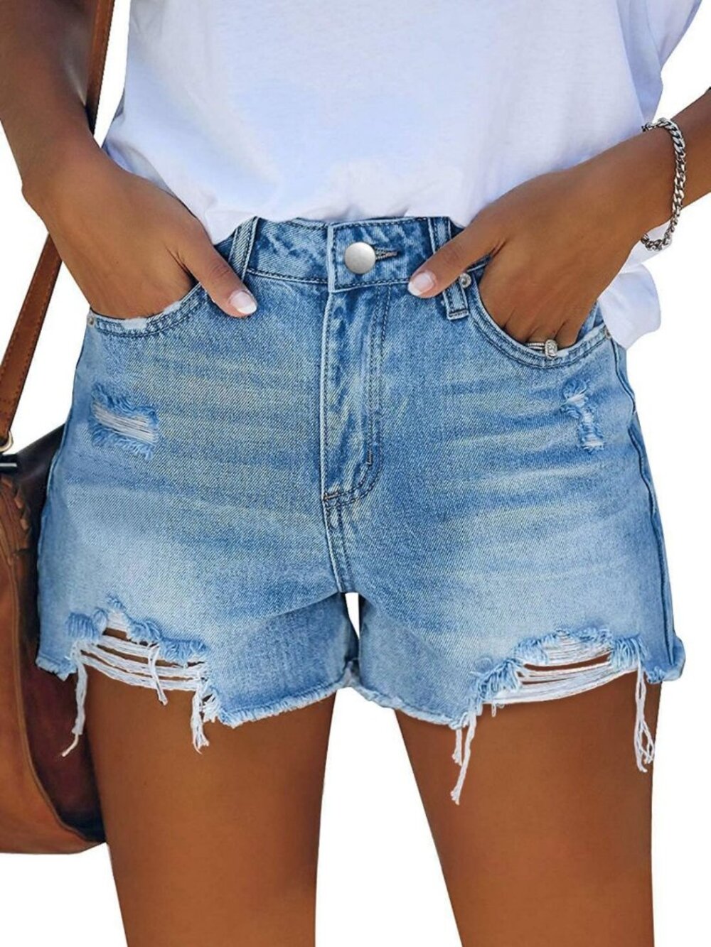 Summer Denim Shorts for Women | Mid Waist Ripped Distressed Stretchy Jean Shorts